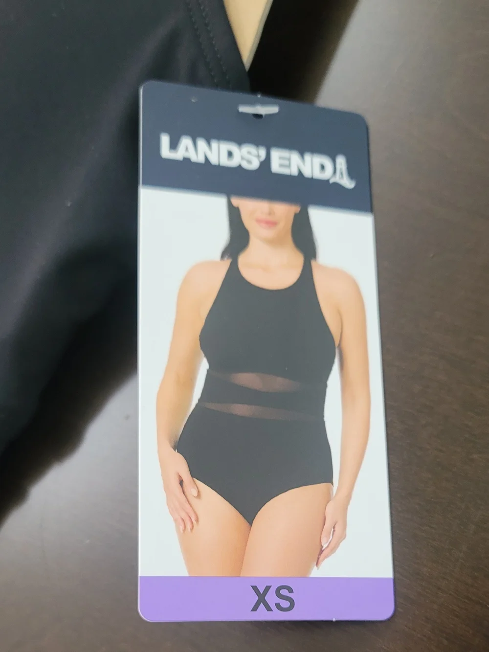 Lands' End Black Mesh-Panel One-Piece Swim